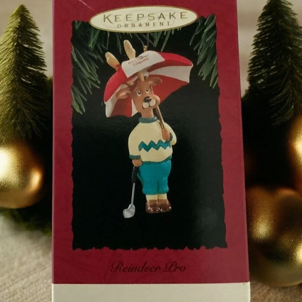 Vintage Collectible Hallmark Ornament 1994 Reindeer Pro Handcrafted Golfing